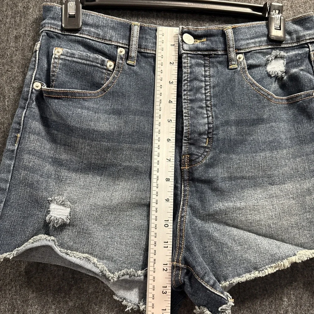 Jessica Simpson High Waist Distressed Denim Short Sz 8/29 Frayed Hem‎ Button Fly